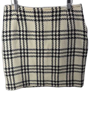 YOUR FACE Black Ivory Tweed Plaid Mini Wool Skirt Sz M / EU40